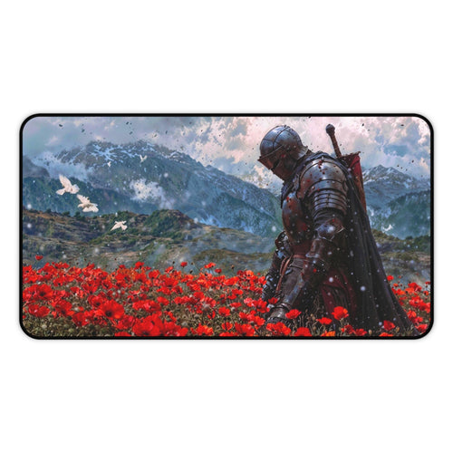 Knight in Poppy Field Desk Mat — Medieval Armor Gaming Mousepad