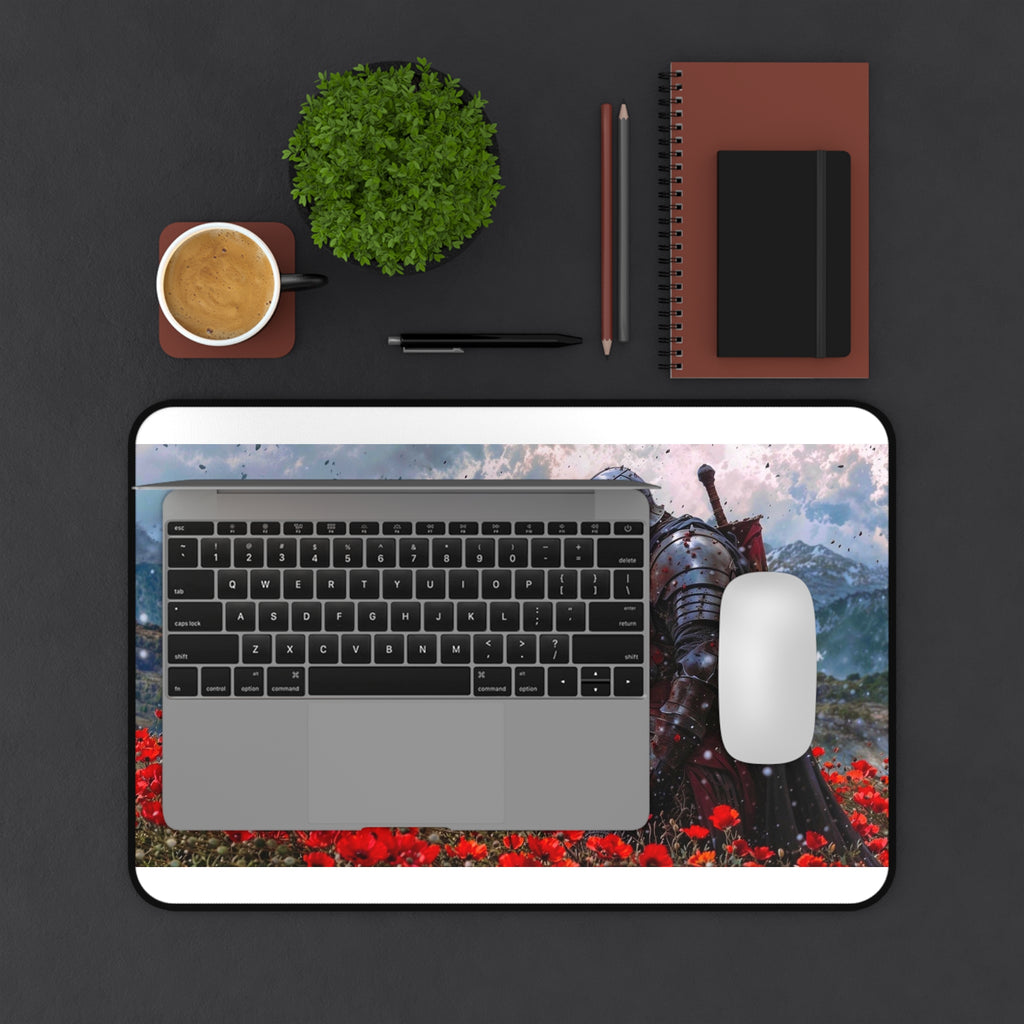 Knight in Poppy Field Desk Mat — Medieval Armor Gaming Mousepad