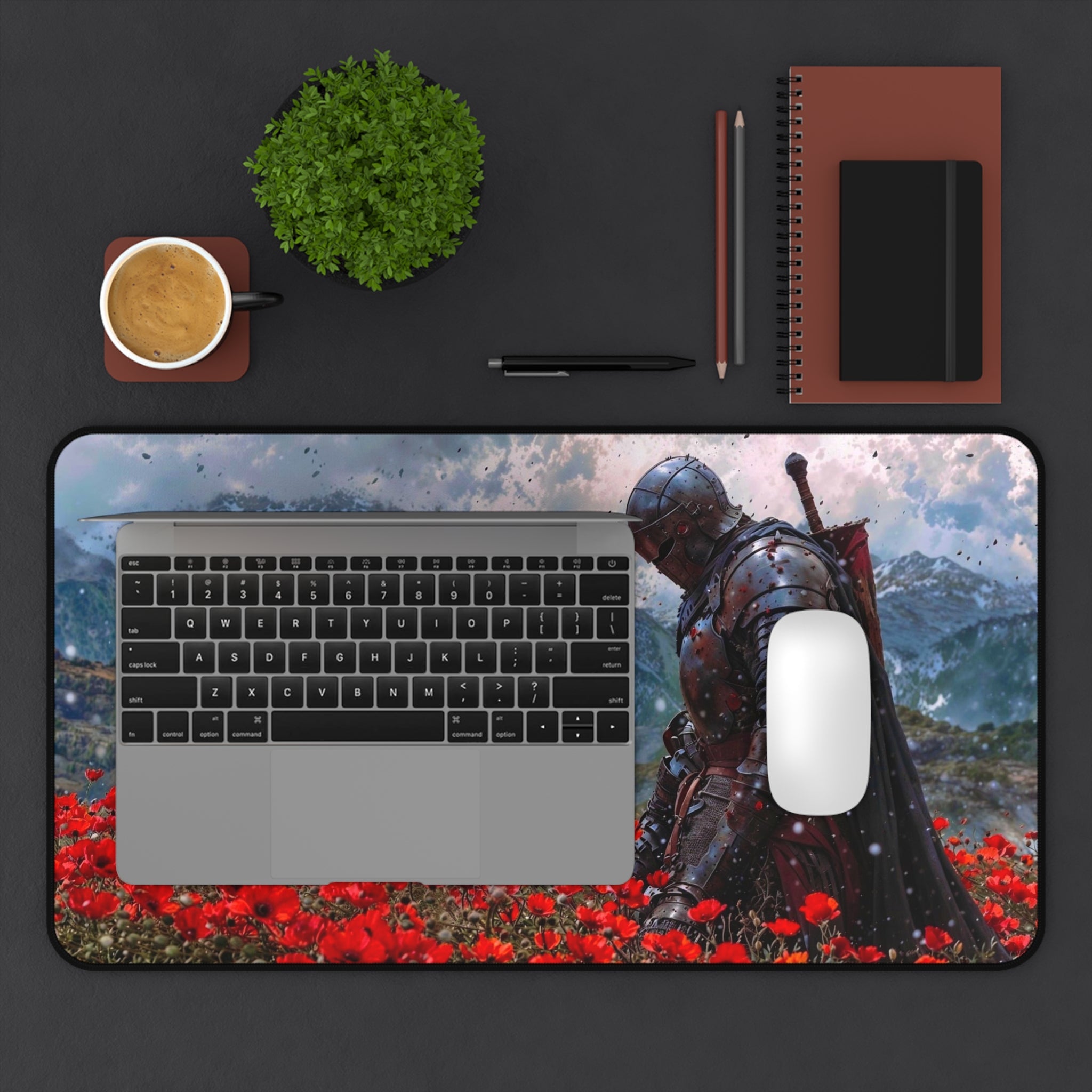 Knight in Poppy Field Desk Mat — Medieval Armor Gaming Mousepad